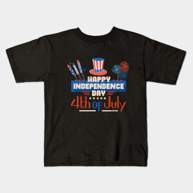 USA Bald Eagle 4th Of July Patriotic American Flag, fireworks, happy independence day God Bless America Kids T-Shirt by SweetMay